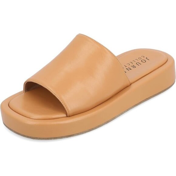 Journee Collection Women Tan Denrie Platform Comfort Foam Slide Sandals Size 9.5 - Picture 1 of 4